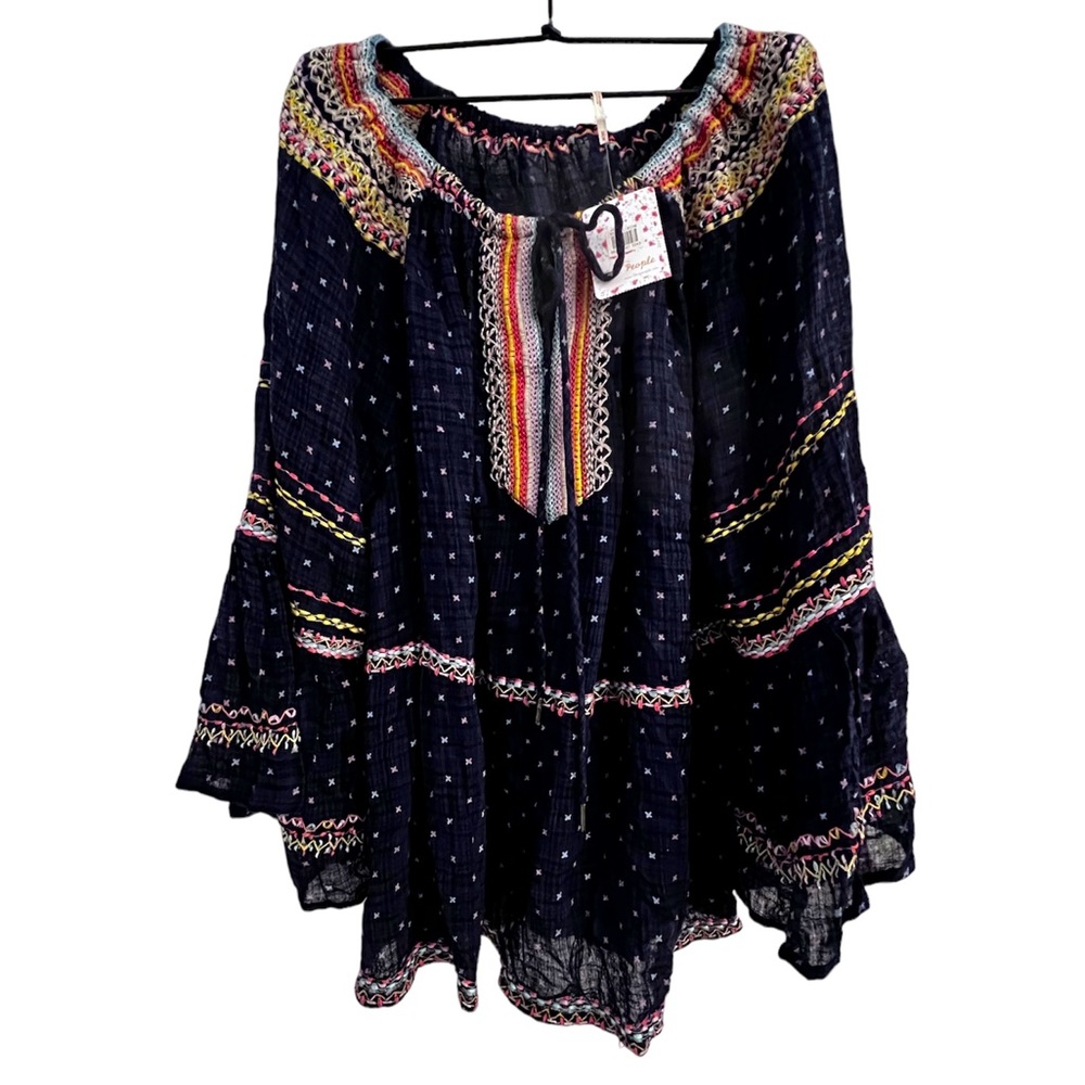 NWT Free People “Starry Night” Flowing Top Gorgeous Embroidery Oversized